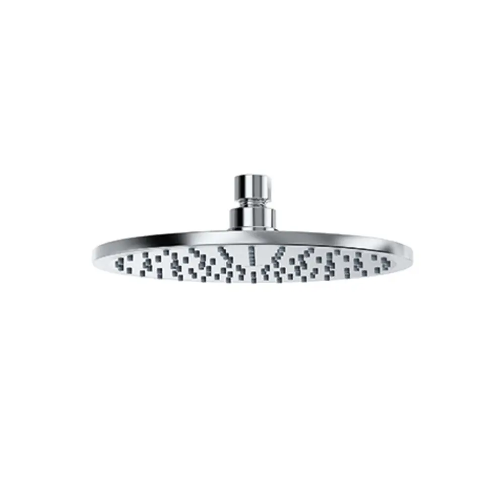 Kreisförmige, flache Duschkopfbrause in Chrom-Optik von Kludi, mit einem gleichmäßigen Muster an Wasserstrahlauslässen auf der Unterseite.